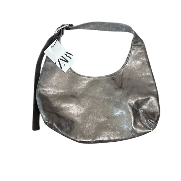 Zara Silver Hobo Bag with Metallic Finish - Picture 1 of 4